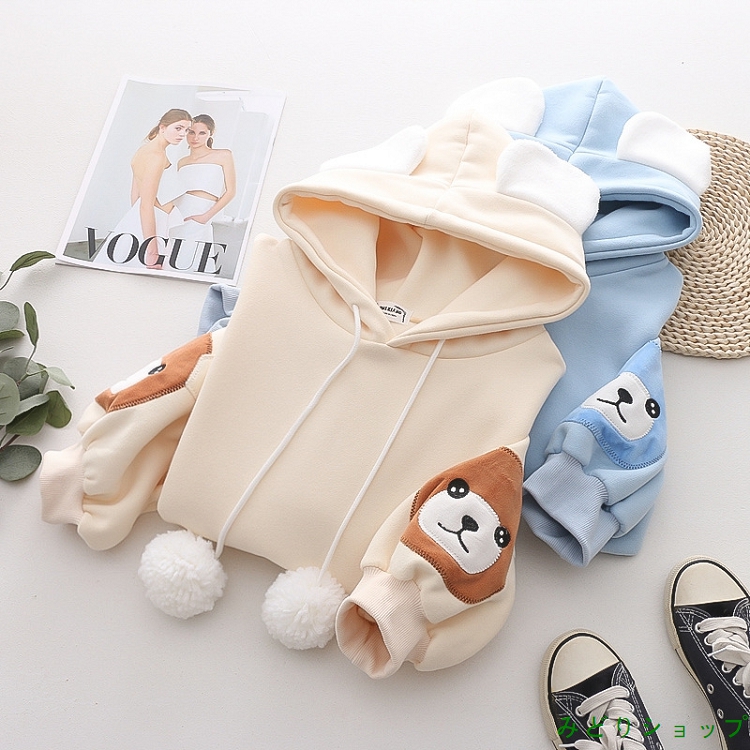 裏起毛 裏ボア  トレーナー くまさん 熊 フードに耳付き レディース 