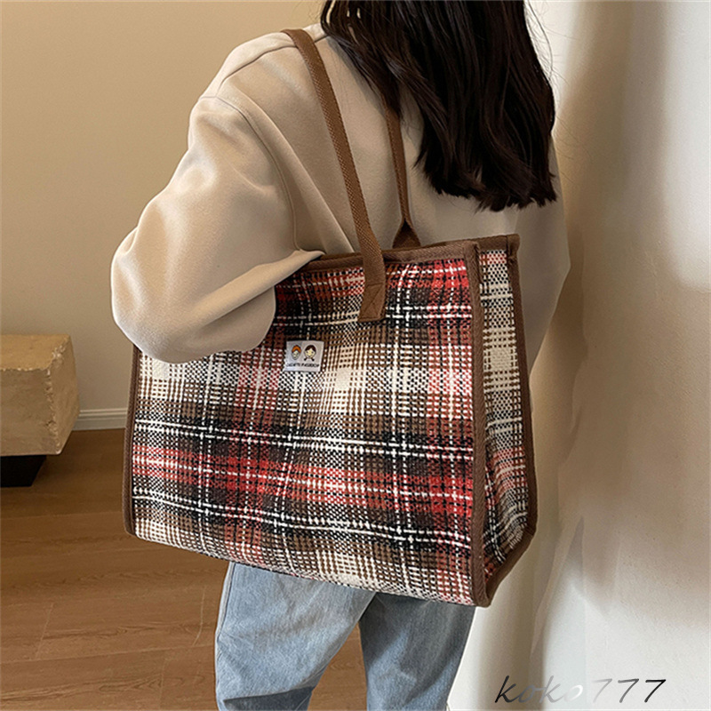 バッグ レディースかばん トートバッグ ショルダーバッグ ハンドバッグ チェック柄 通学 布鞄 お出掛け カジュアル カバン 通勤オシャレ ワーク 女子 