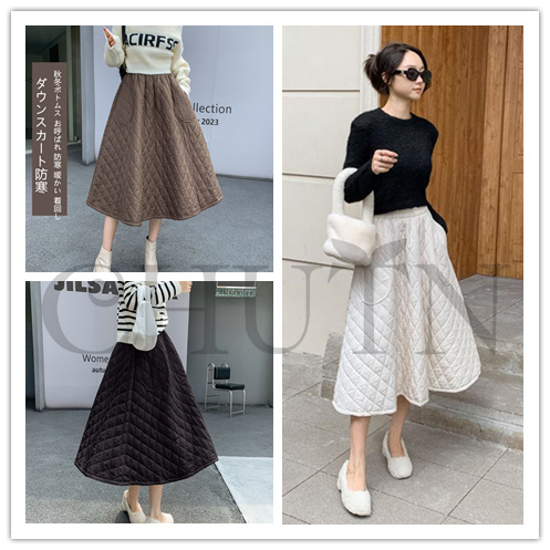 ダウンスカート中綿 スカートボロング ミモレ丈 膝下 キルティングスカート 入学式卒業式フレアスカート フスカートきれいめ Aライン 暖かい 中綿 