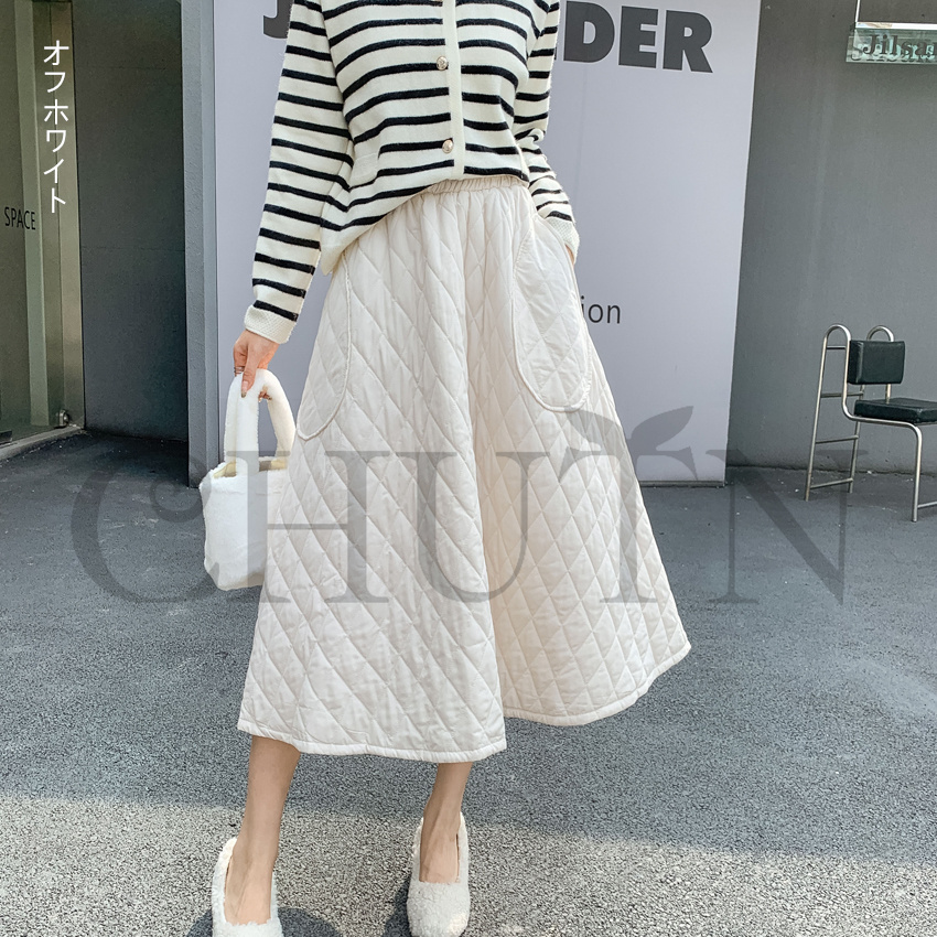 ダウンスカート中綿 スカートボロング ミモレ丈 膝下 キルティングスカート 入学式卒業式フレアスカート フスカートきれいめ Aライン 暖かい 中綿 