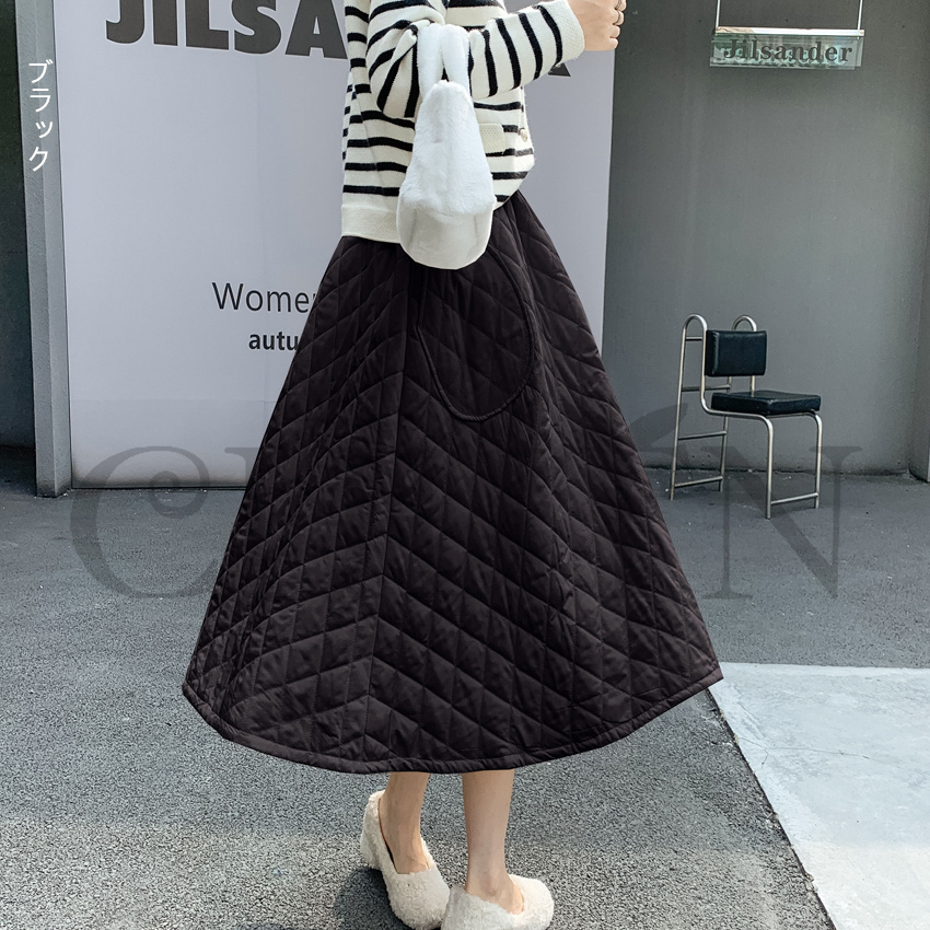 ダウンスカート中綿 スカートボロング ミモレ丈 膝下 キルティングスカート 入学式卒業式フレアスカート フスカートきれいめ Aライン 暖かい 中綿 