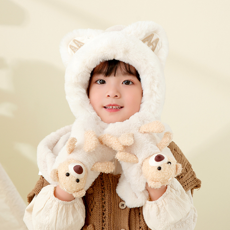 キッズフードマフラー 3IN1 マフラー フード 手袋 一体型 冬用品 ふわふわ 柔らかい ファッション 寒さ対策 おしゃれ 帽子 かわいい 防寒 全4色 子ども用 