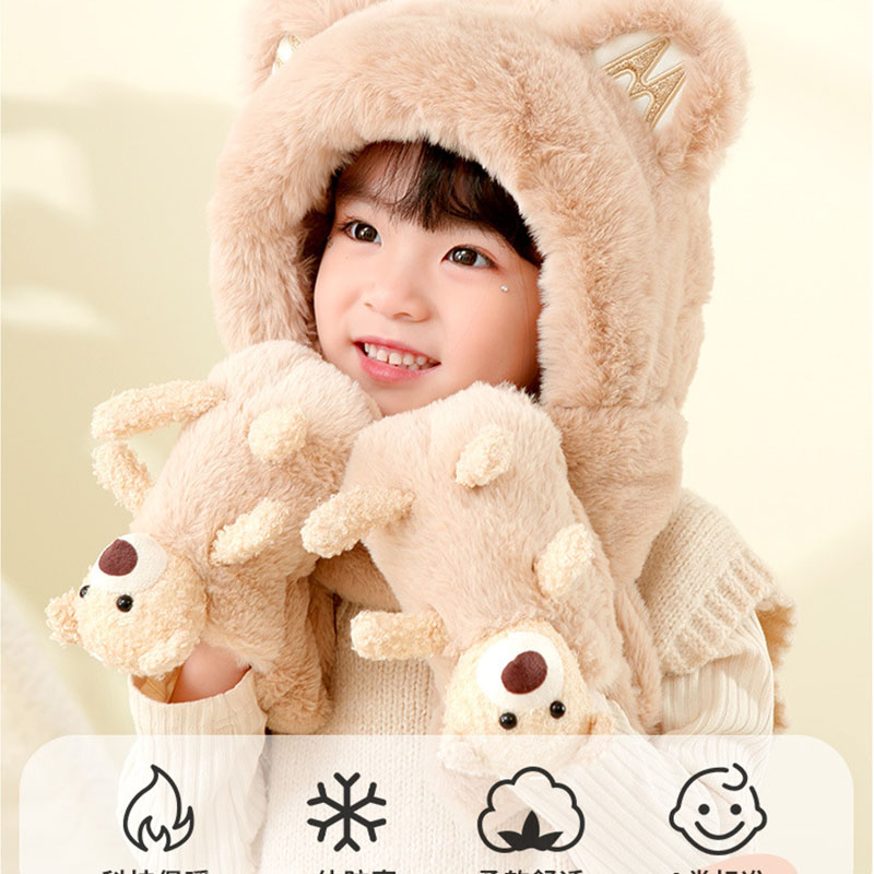 キッズフードマフラー 3IN1 マフラー フード 手袋 一体型 冬用品 ふわふわ 柔らかい ファッション 寒さ対策 おしゃれ 帽子 かわいい 防寒 全4色 子ども用 