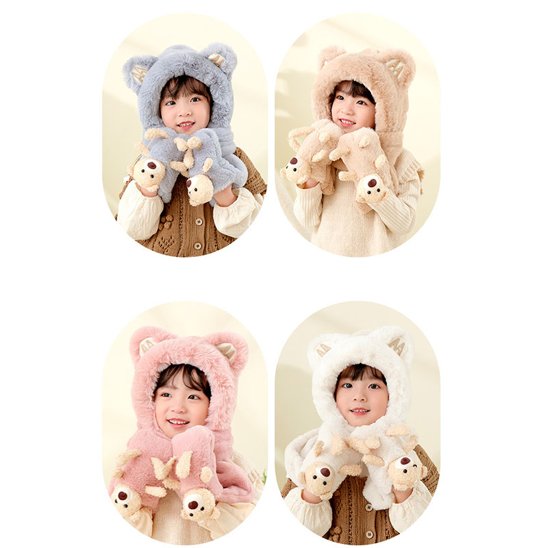 キッズフードマフラー 3IN1 マフラー フード 手袋 一体型 冬用品 ふわふわ 柔らかい ファッション 寒さ対策 おしゃれ 帽子 かわいい 防寒 全4色 子ども用 