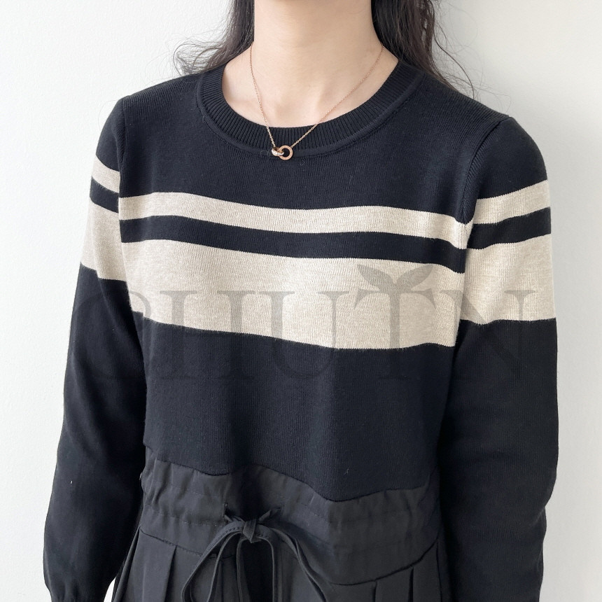 春ニットワンピースタイトニットワンピース50代ニットワンピース秋冬 長袖切り替えニットワンピース 40 入学式 卒業式 気質 婦人服 ドッキングワンピース全３色 
