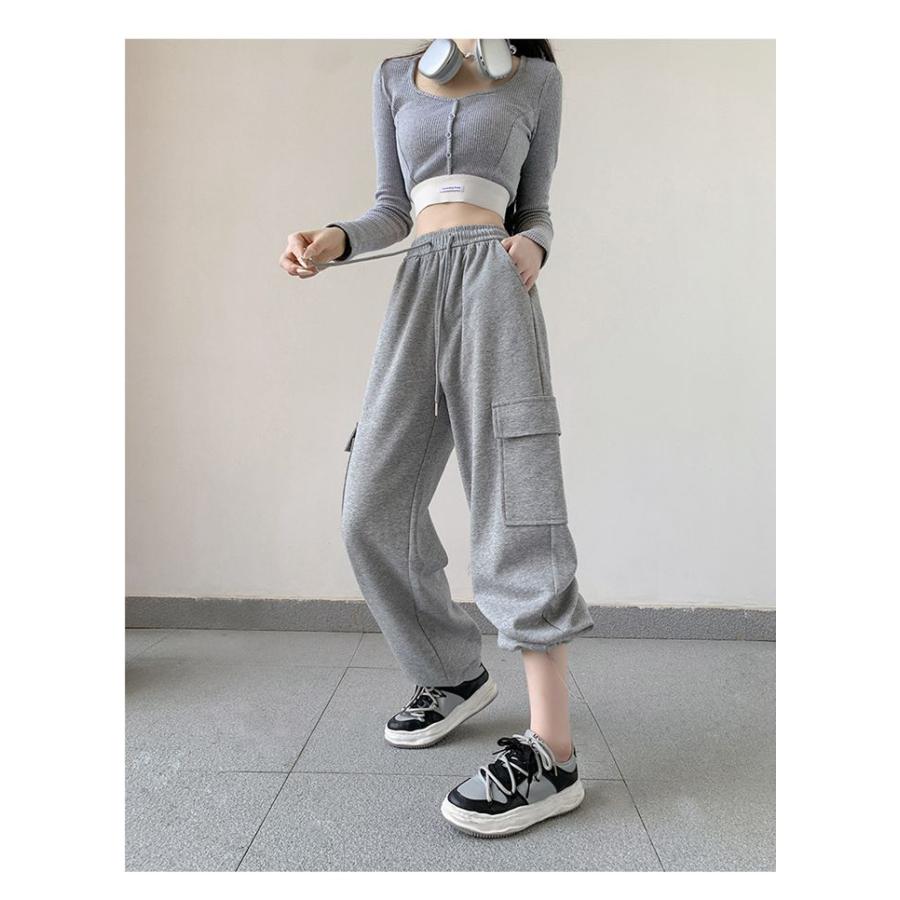 スウェット レディース カーゴパンツ 裏起毛 秋冬 暖かい 柔らか ドローコード付き リラックス ウエストゴム ポケット ゆったり ボ2WAY 