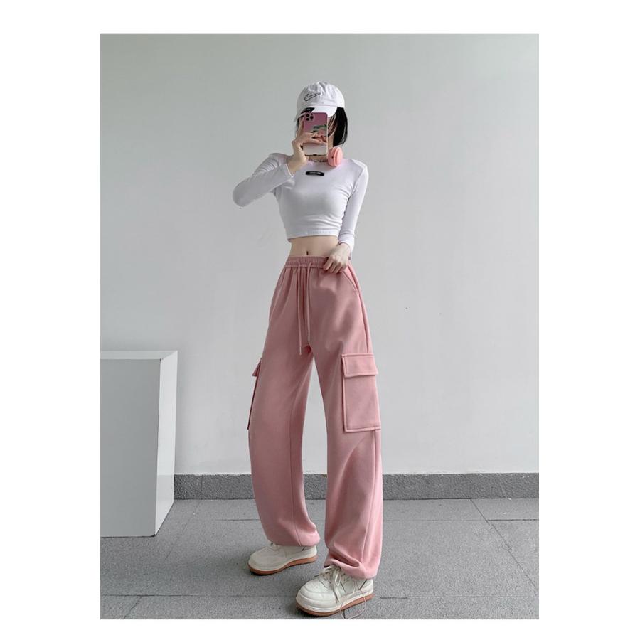 スウェット レディース カーゴパンツ 裏起毛 秋冬 暖かい 柔らか ドローコード付き リラックス ウエストゴム ポケット ゆったり ボ2WAY 