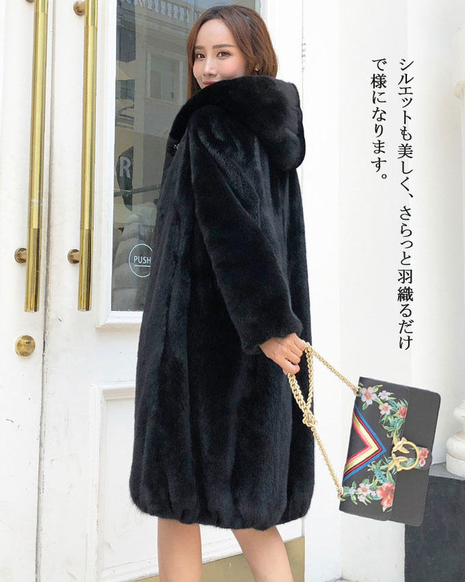 ファーコート レディース 毛皮コート ミンク レディースファー フェイクファー フード付き 暖かい 大きいサイズ アウター ロッグコート 優雅 防寒 冬服 