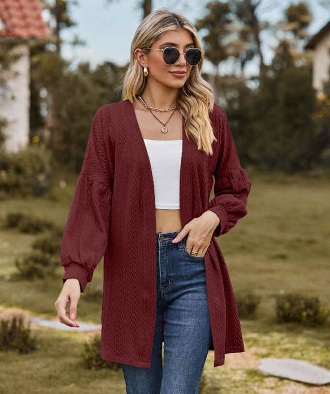 ニット カーディガン レディース ミドル丈 Vネック 羽織り 秋新作 シンプル 長袖 送料無料 おしゃれ トップス ニットカーデ 通学 カジュアル 通勤 