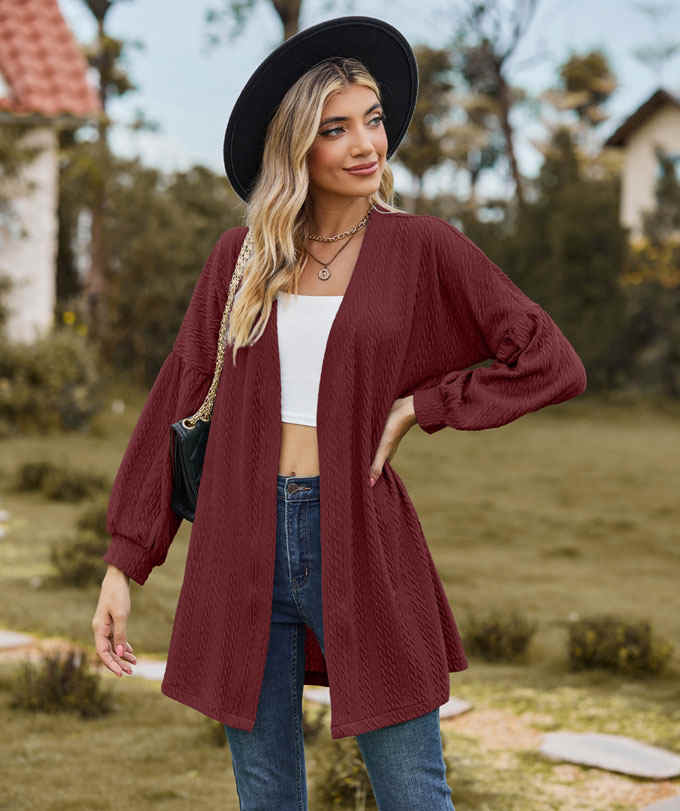 ニット カーディガン レディース ミドル丈 Vネック 羽織り 秋新作 シンプル 長袖 送料無料 おしゃれ トップス ニットカーデ 通学 カジュアル 通勤 