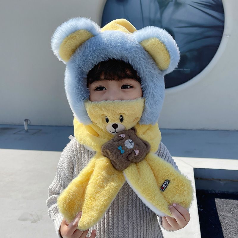 キッズフードマフラー 2IN1 マフラー フード 一体型 子ども用 冬用品 柔らかい 寒さ対策 ファッション 防寒 全5色 帽子 ふわふわ かわいい おしゃれ 