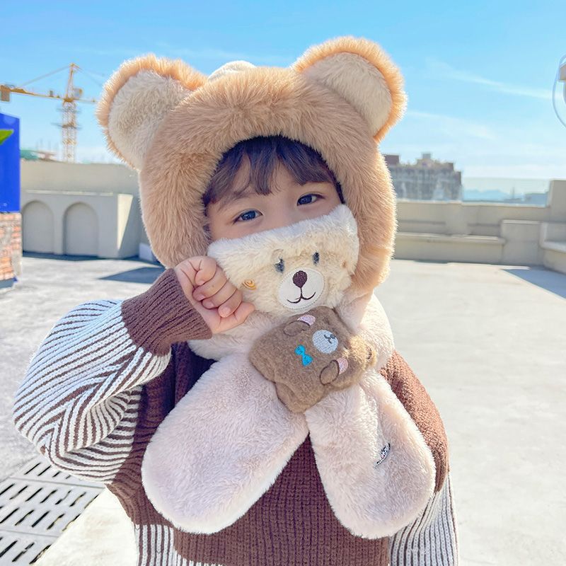 キッズフードマフラー 2IN1 マフラー フード 一体型 子ども用 冬用品 柔らかい 寒さ対策 ファッション 防寒 全5色 帽子 ふわふわ かわいい おしゃれ 