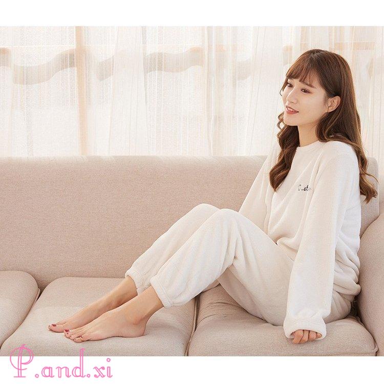 パジャマ ルームウェア レディース 秋冬 モコモコ 長袖 無地 フランネル 暖かい 上下セット 厚手パジャマ パジャマ ルームウェア 部屋着 可愛い 大きいサイズ 