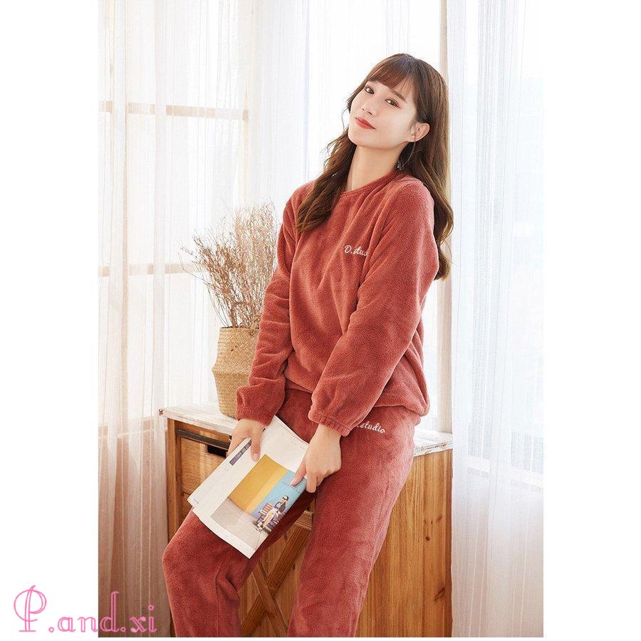 パジャマ ルームウェア レディース 秋冬 モコモコ 長袖 無地 フランネル 暖かい 上下セット 厚手パジャマ パジャマ ルームウェア 部屋着 可愛い 大きいサイズ 