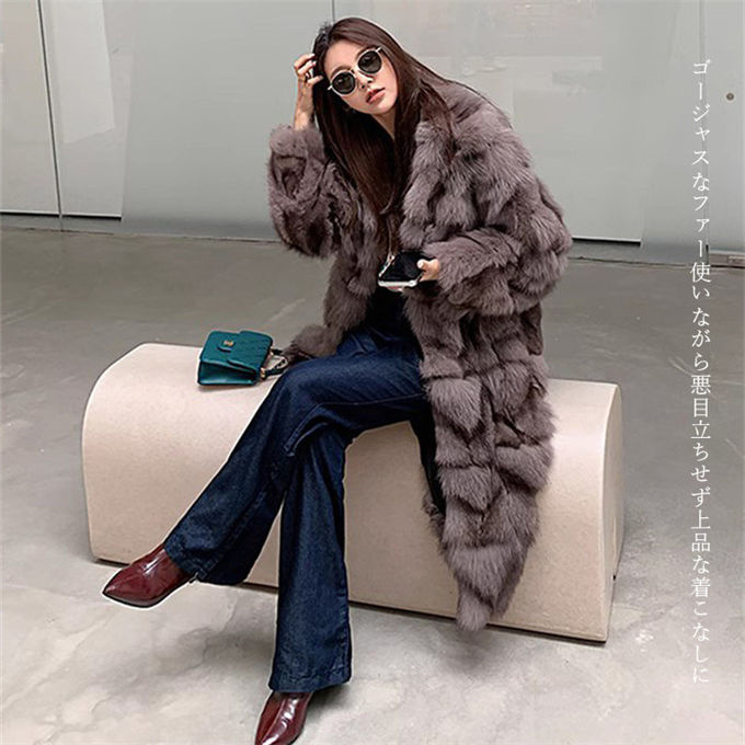 ファーコート レディース 毛皮コート フォックス フェイクファー ロングコート 防寒 冬服 秋服 大きいサイズ アウター 暖かい 大衿ロッグジャケット 