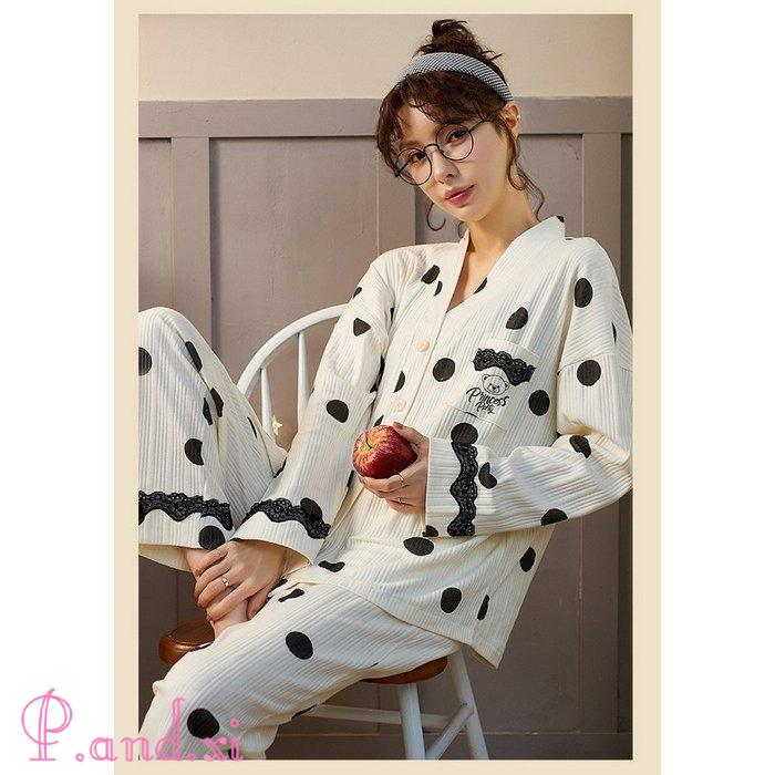 パジャマ ルームウェア レディース 秋冬 長袖 パジャマ 前開き 13色 綿ルームウェア ロングパンツ上下セット 部屋着 可愛いパジャマ 女性 韓国風 秋パジャマ 