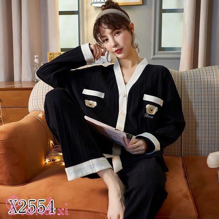 パジャマ ルームウェア レディース 秋冬 長袖 パジャマ 前開き 13色 綿ルームウェア ロングパンツ上下セット 部屋着 可愛いパジャマ 女性 韓国風 秋パジャマ 