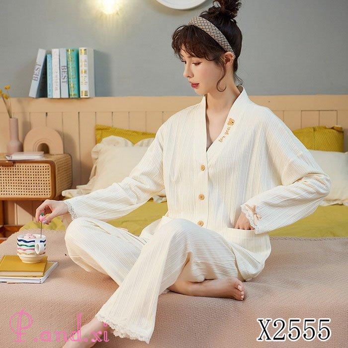 パジャマ ルームウェア レディース 秋冬 長袖 パジャマ 前開き 13色 綿ルームウェア ロングパンツ上下セット 部屋着 可愛いパジャマ 女性 韓国風 秋パジャマ 