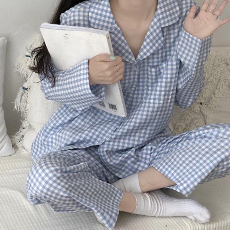 パジャマ レディース 長袖 前開き 春 秋 テーラー襟 チェック かわいい 新生活 可愛い 春 大きい 入院 産後介護 シャツパジャマ ルームウェア 