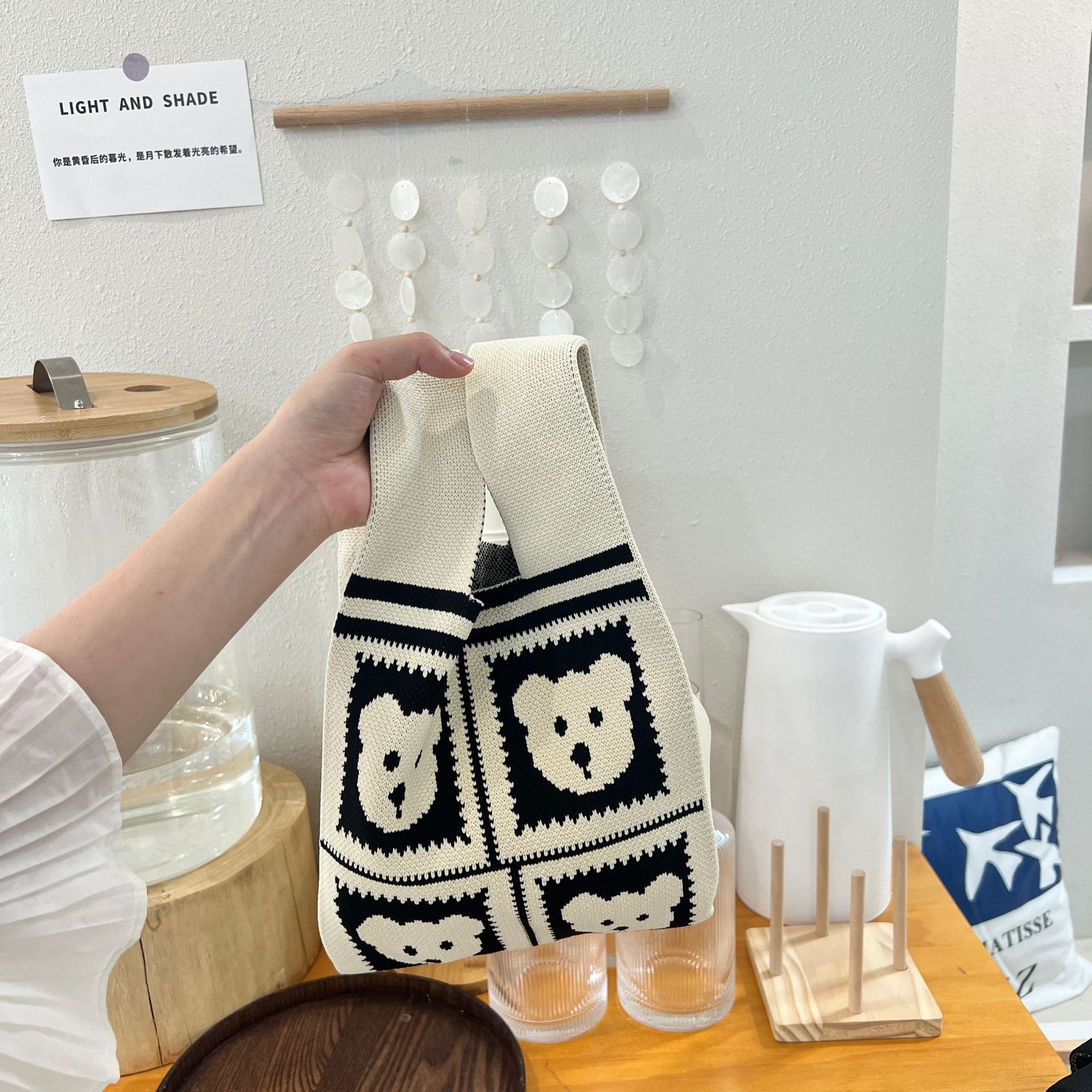 2色 ニットバッグ レディー ス マルシェバック ニット ハンドバ トバッグ ミニバック かばん サブバ 編み ッグ トー バッグ 可愛い ッグ 縦型 2023秋 