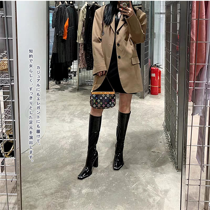 ロングブーツ レディース 上品 エレ高級感 高見え ヒール7CM スムース フェイクレザー 防滑 ストレッチ おしゃれ 冷え対策 送料無料 フォーマル 