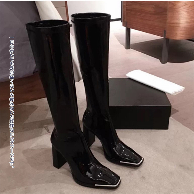 ロングブーツ レディース 上品 エレ高級感 高見え ヒール7CM スムース フェイクレザー 防滑 ストレッチ おしゃれ 冷え対策 送料無料 フォーマル 