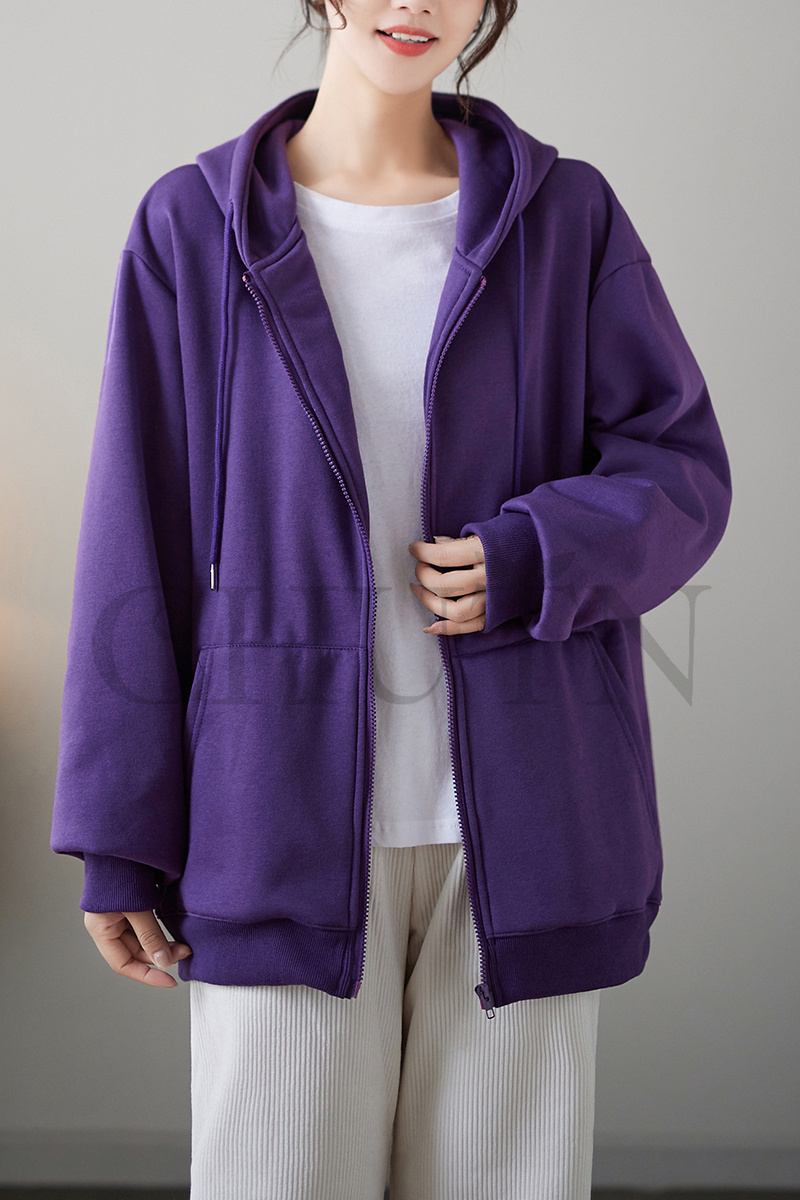 レディース 春秋冬 ゆったり フード厚手アウター 長袖 韓国風 体型カバー コーデ全７色 ジップアップシンプル カジュアル お出かけ 