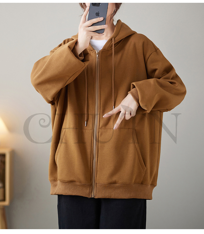 レディース 春秋冬 ゆったり フード厚手アウター 長袖 韓国風 体型カバー コーデ全７色 ジップアップシンプル カジュアル お出かけ 