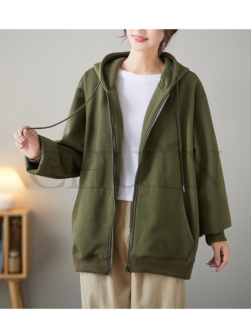 レディース 春秋冬 ゆったり フード厚手アウター 長袖 韓国風 体型カバー コーデ全７色 ジップアップシンプル カジュアル お出かけ 