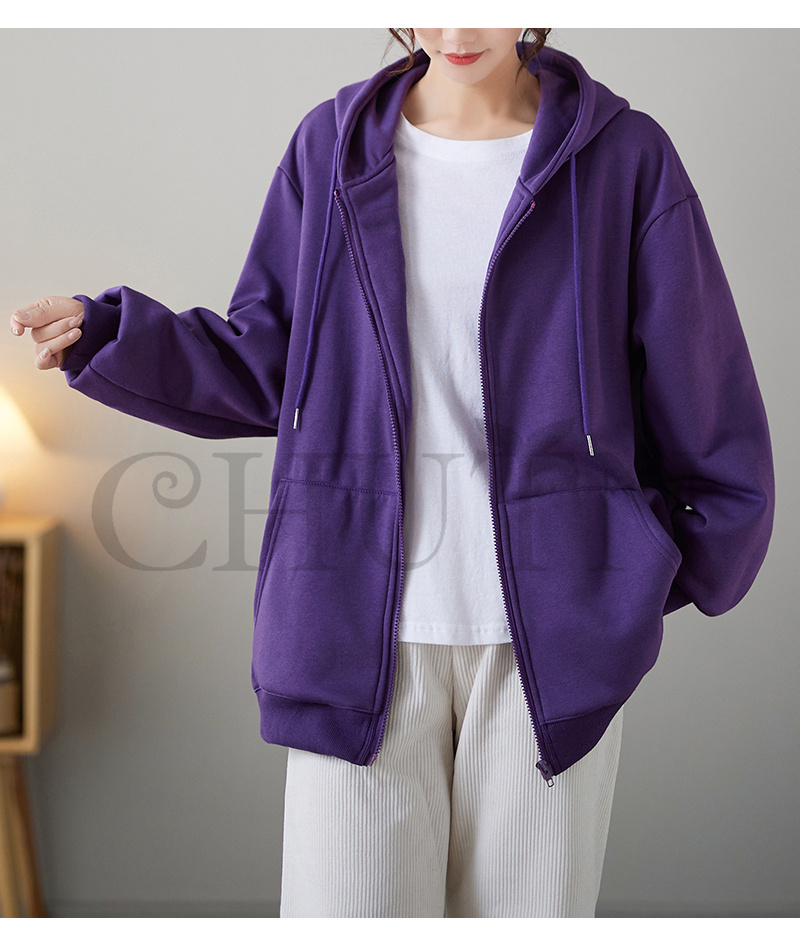 レディース 春秋冬 ゆったり フード厚手アウター 長袖 韓国風 体型カバー コーデ全７色 ジップアップシンプル カジュアル お出かけ 