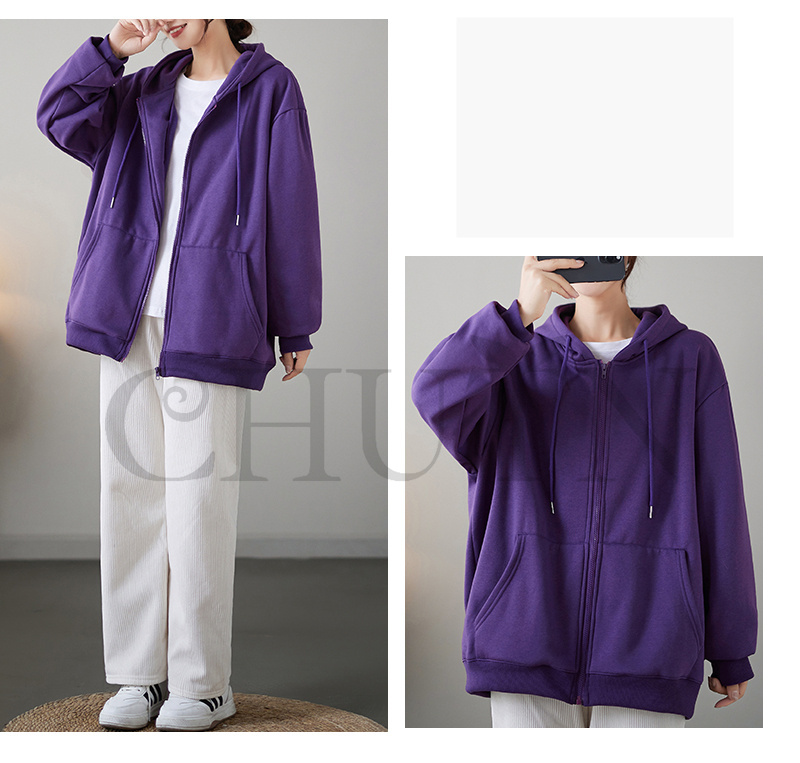 レディース 春秋冬 ゆったり フード厚手アウター 長袖 韓国風 体型カバー コーデ全７色 ジップアップシンプル カジュアル お出かけ 