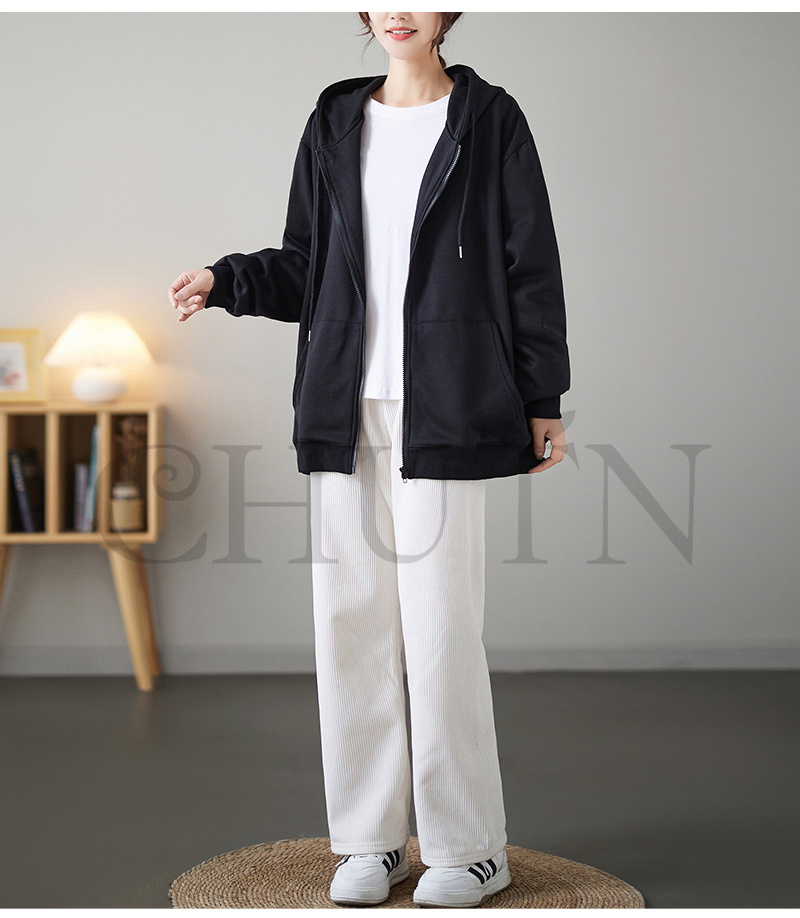 レディース 春秋冬 ゆったり フード厚手アウター 長袖 韓国風 体型カバー コーデ全７色 ジップアップシンプル カジュアル お出かけ 