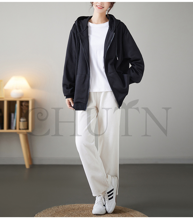 レディース 春秋冬 ゆったり フード厚手アウター 長袖 韓国風 体型カバー コーデ全７色 ジップアップシンプル カジュアル お出かけ 