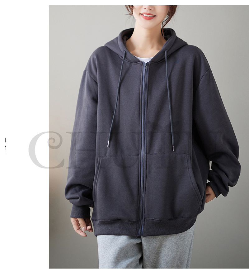レディース 春秋冬 ゆったり フード厚手アウター 長袖 韓国風 体型カバー コーデ全７色 ジップアップシンプル カジュアル お出かけ 