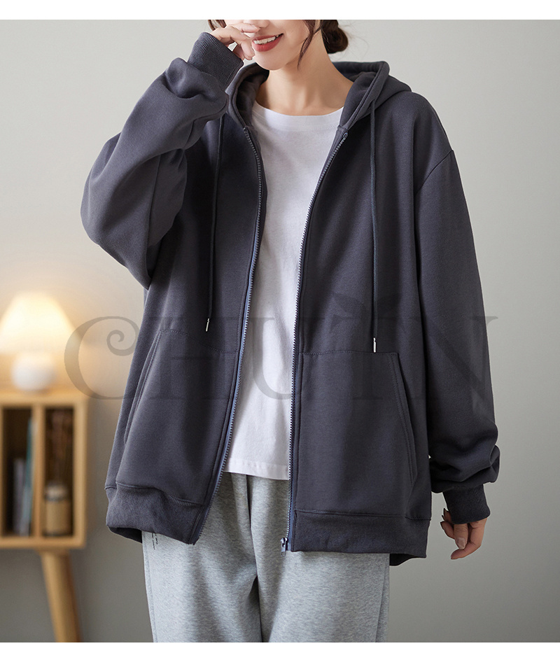 レディース 春秋冬 ゆったり フード厚手アウター 長袖 韓国風 体型カバー コーデ全７色 ジップアップシンプル カジュアル お出かけ 