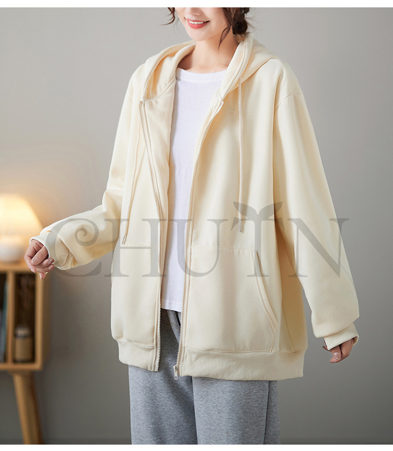 レディース 春秋冬 ゆったり フード厚手アウター 長袖 韓国風 体型カバー コーデ全７色 ジップアップシンプル カジュアル お出かけ 