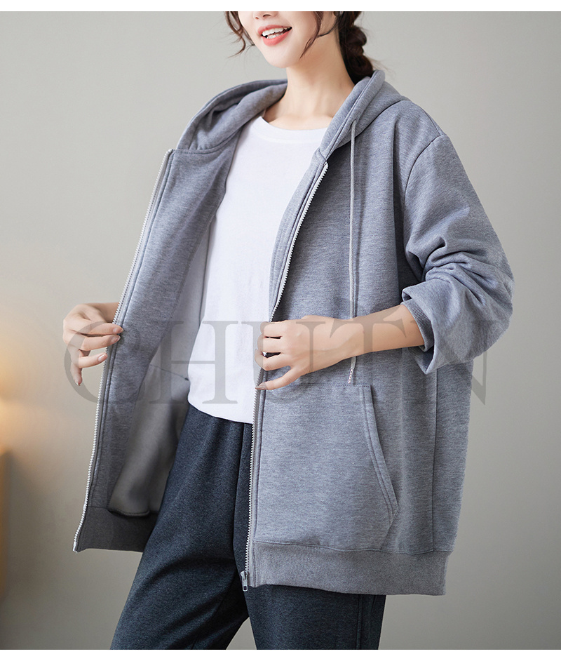 レディース 春秋冬 ゆったり フード厚手アウター 長袖 韓国風 体型カバー コーデ全７色 ジップアップシンプル カジュアル お出かけ 