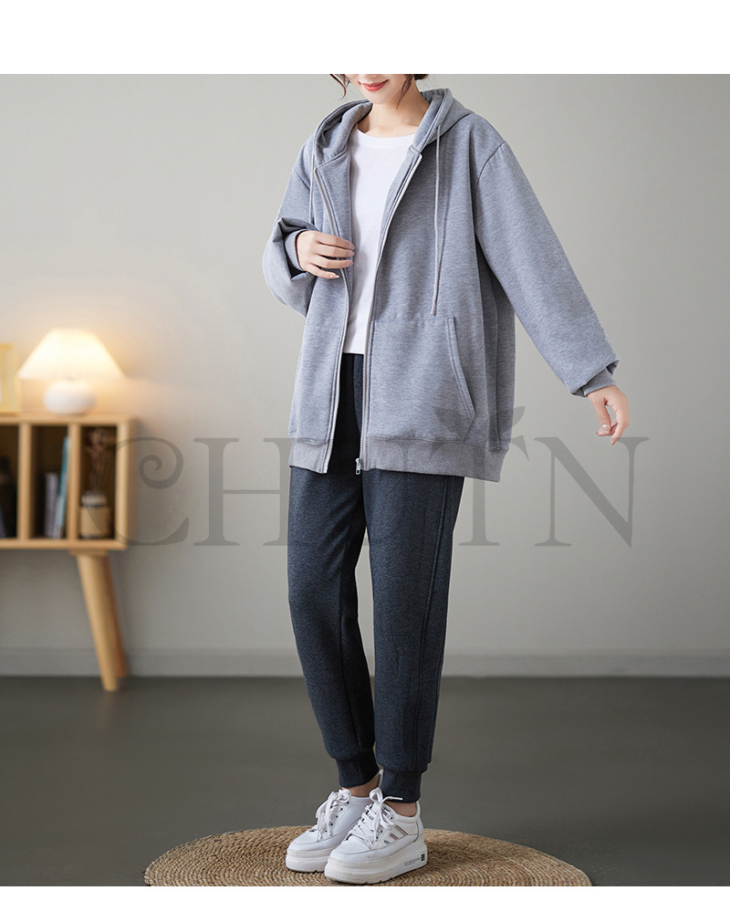 レディース 春秋冬 ゆったり フード厚手アウター 長袖 韓国風 体型カバー コーデ全７色 ジップアップシンプル カジュアル お出かけ 