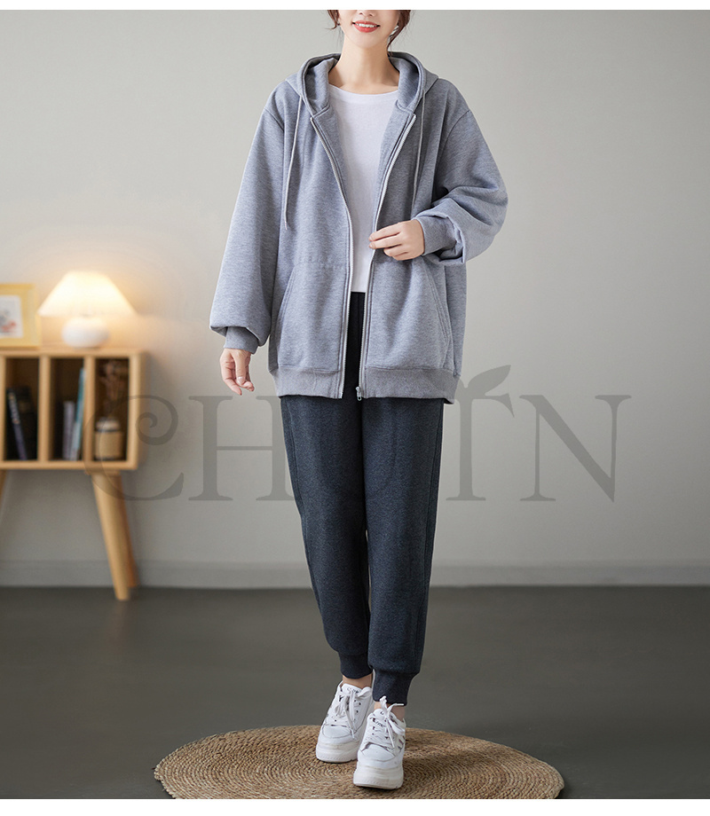 レディース 春秋冬 ゆったり フード厚手アウター 長袖 韓国風 体型カバー コーデ全７色 ジップアップシンプル カジュアル お出かけ 