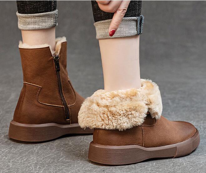 ショートブーツ レディース 。 ボア 秋冬 裏起毛 サイド 黒 紐なし 足が疲れない 柔らかい トンブーツ 厚底 大きいサイズ 牛革 