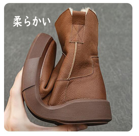 ショートブーツ レディース 。 ボア 秋冬 裏起毛 サイド 黒 紐なし 足が疲れない 柔らかい トンブーツ 厚底 大きいサイズ 牛革 