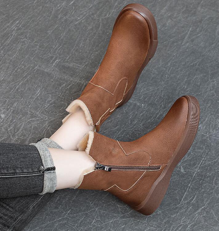 ショートブーツ レディース 。 ボア 秋冬 裏起毛 サイド 黒 紐なし 足が疲れない 柔らかい トンブーツ 厚底 大きいサイズ 牛革 