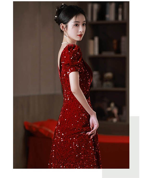 ロングドレス 演奏会 袖付き ドレス 大人 ピアノ 赤 発表会 キラキラ 演奏会用ドレス ワインレッド パーティードレス リボン付き 