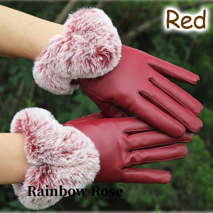 リストファー付きレザー手ぶくろ 手袋 てぶくろ レディース フェイクファー ふわふわ 大人 合皮 オシャレ おしゃれ レザー エレ上品 