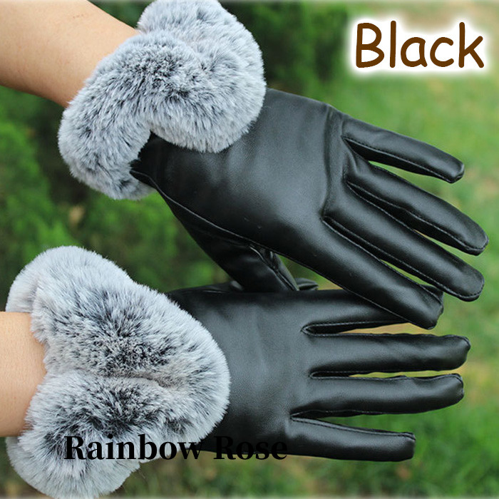 リストファー付きレザー手ぶくろ 手袋 てぶくろ レディース フェイクファー ふわふわ 大人 合皮 オシャレ おしゃれ レザー エレ上品 