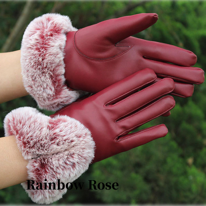 リストファー付きレザー手ぶくろ 手袋 てぶくろ レディース フェイクファー ふわふわ 大人 合皮 オシャレ おしゃれ レザー エレ上品 