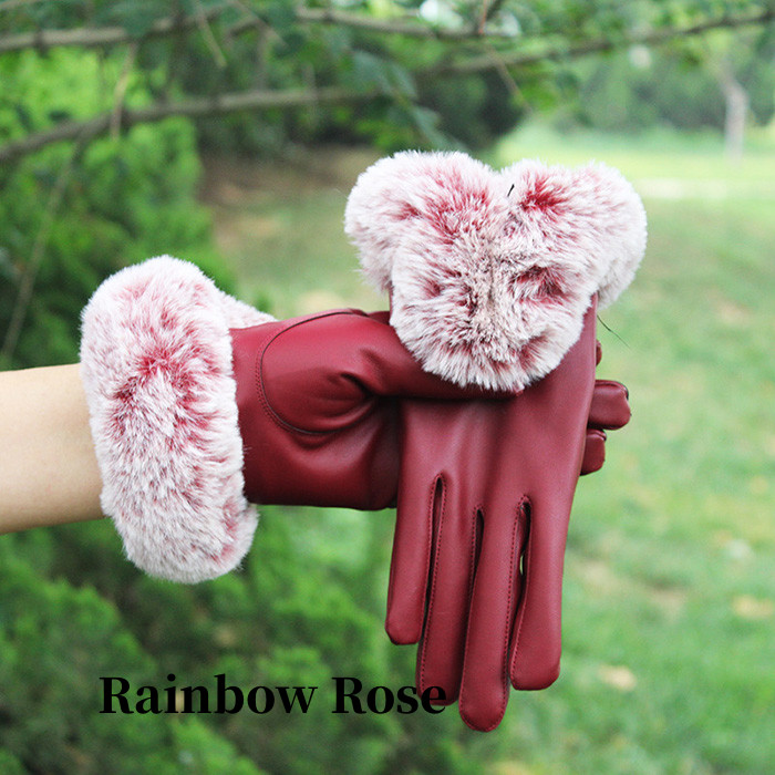 リストファー付きレザー手ぶくろ 手袋 てぶくろ レディース フェイクファー ふわふわ 大人 合皮 オシャレ おしゃれ レザー エレ上品 