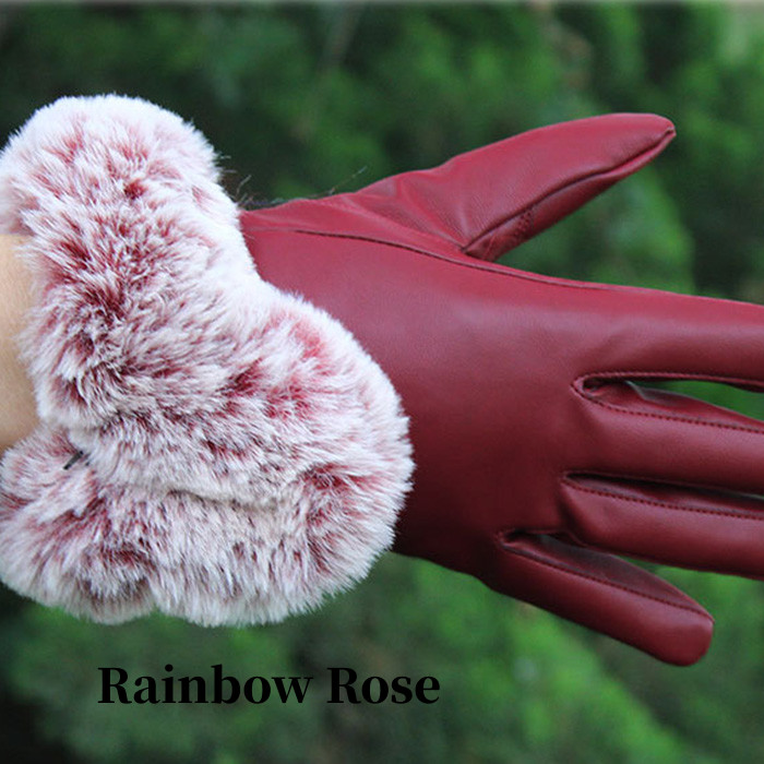 リストファー付きレザー手ぶくろ 手袋 てぶくろ レディース フェイクファー ふわふわ 大人 合皮 オシャレ おしゃれ レザー エレ上品 