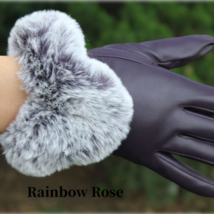 リストファー付きレザー手ぶくろ 手袋 てぶくろ レディース フェイクファー ふわふわ 大人 合皮 オシャレ おしゃれ レザー エレ上品 