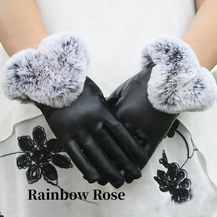 リストファー付きレザー手ぶくろ 手袋 てぶくろ レディース フェイクファー ふわふわ 大人 合皮 オシャレ おしゃれ レザー エレ上品 